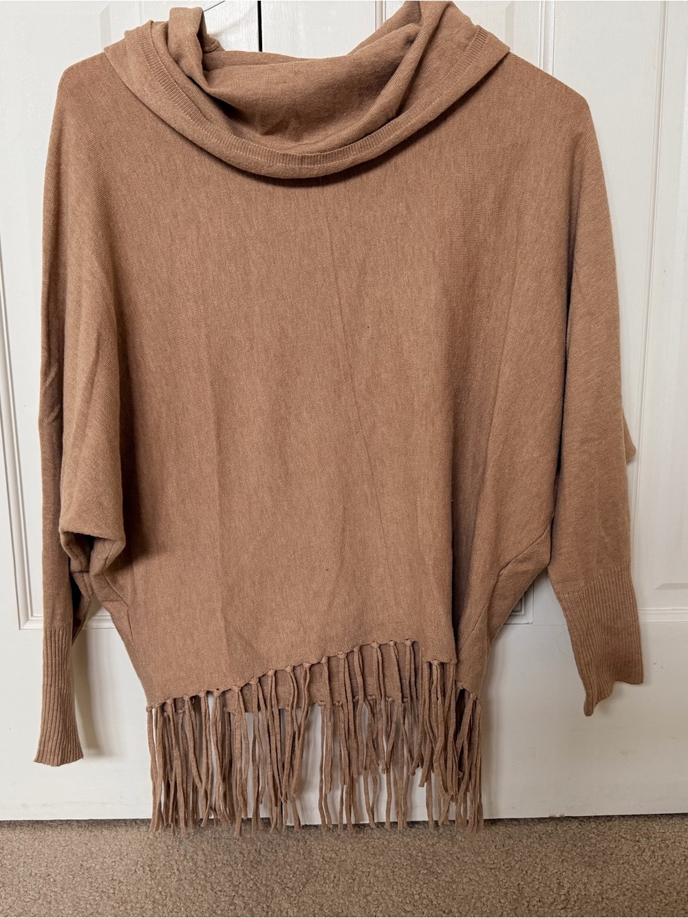 Kerisma Fringe Cowl Neck Sweater in Camel Brown